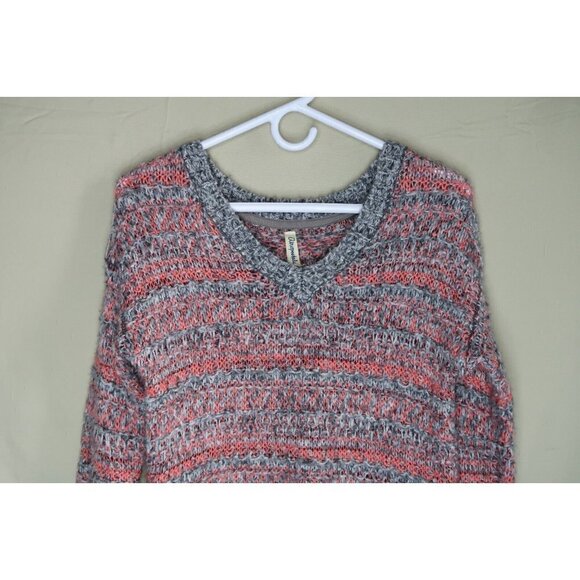 Aeropostale Knit Sweater Womens Size XS Gray Pink Stripe Long Sleeves Oversized - Picture 3 of 9